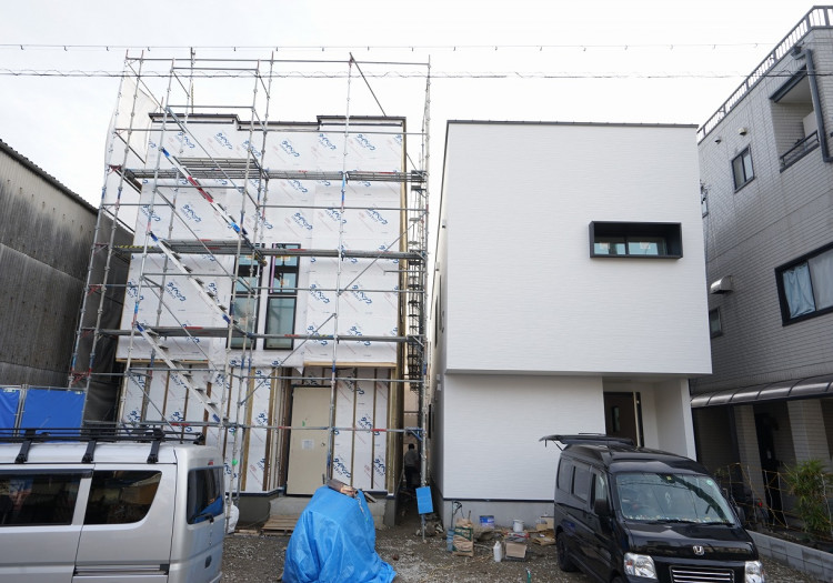 中村区注文住宅　「O様邸」足場解体。